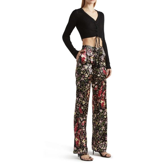ETRO BLACK BROWN MULTI FLORAL VISCOSE TROUSERS MODEL 19212 SIZE IT 44 / US 8 NWT - Picture 15 of 17
